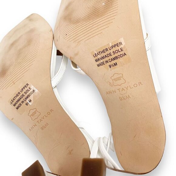 Ann Taylor White Leather Strappy Ankle Wrap Square Toe Sandal Heels Women’s 9.5M - Picture 10 of 12